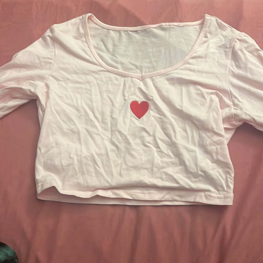 Cute pink heart cami long sleeve y2k top